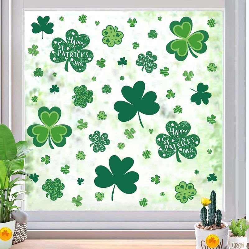 BV St. Patrick's Day Window Clings, 121 Pcs 8 Large Sheets Shamrock Window Stickers for St Patricks Day Decorations - Image 1